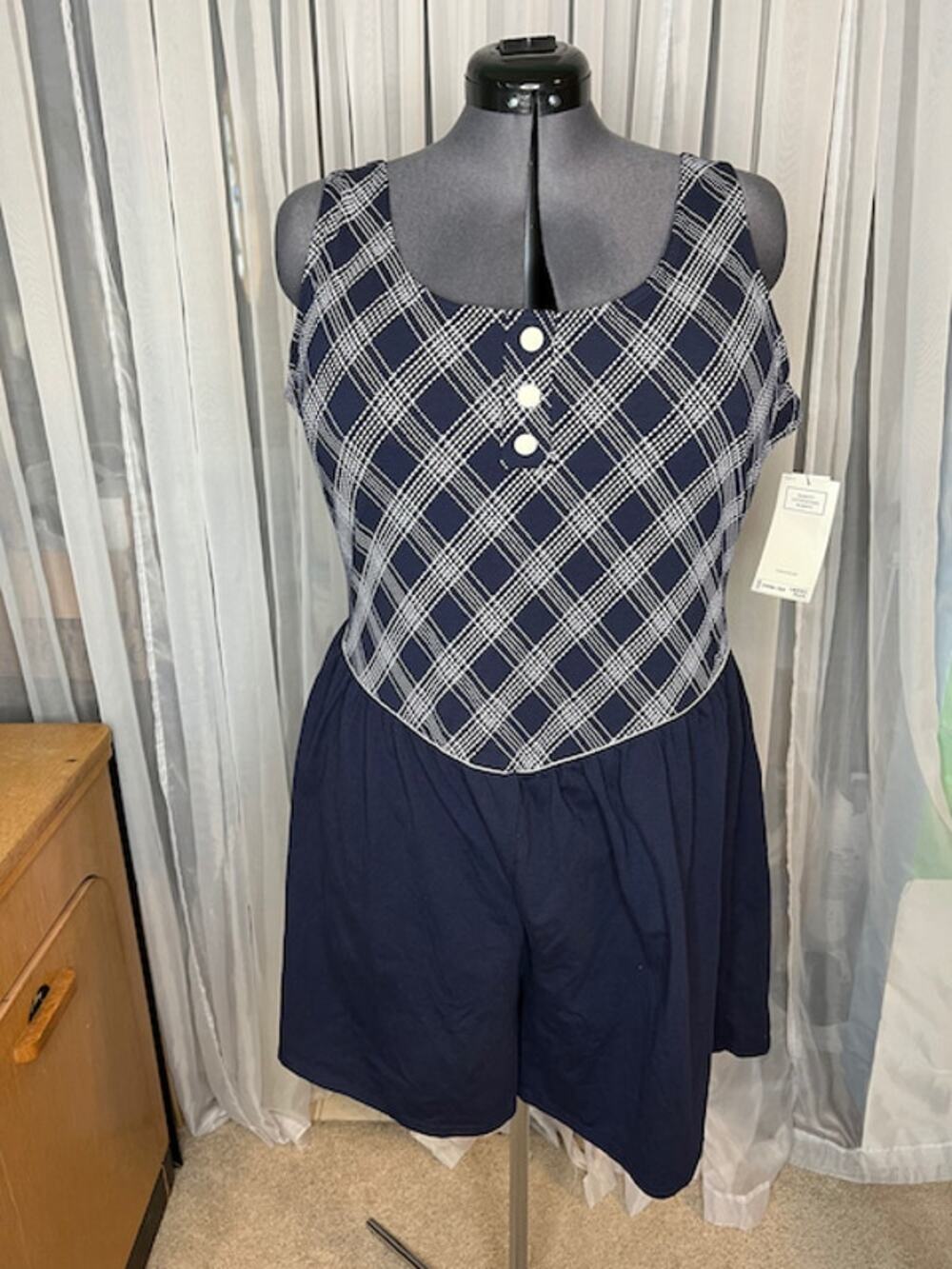 one piece swimsuit blue plaid Vintage 1990s shorts NWT